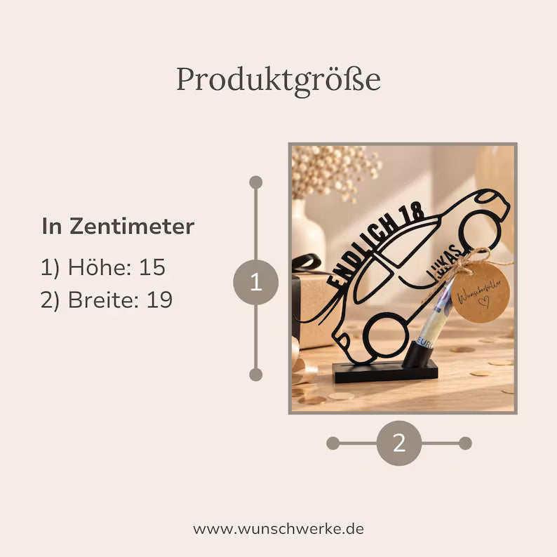 Geldgeschenk zum 18. Geburtstag - Auto mit Name