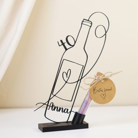 Geburtstagsgeschenk für Frauen, die Wein lieben, personalisierte Weinflasche mit Name und Alter befüllbar mit Geld