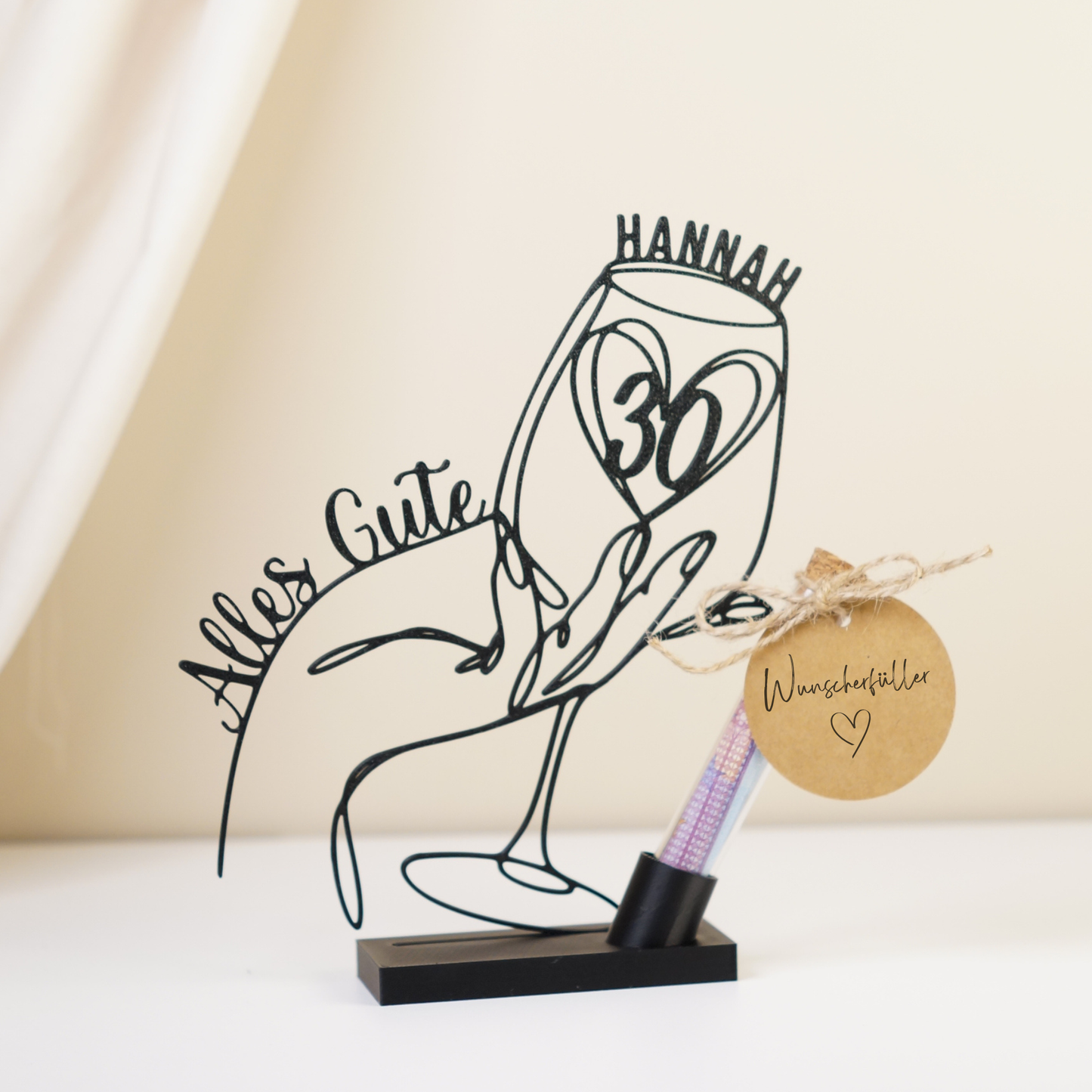 Personalisiertes Geburtstagsgeschenk für Frauen, Weinglas personalisiert mit Name und Alter, Reagenzglas zum befüllen mit Geld oder Gutschein