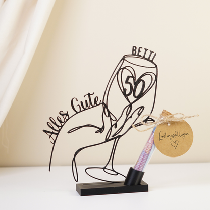 Personalisiertes Geburtstagsgeschenk für Frauen, Weinglas personalisiert mit Name und Alter, Reagenzglas zum befüllen mit Geld oder Gutschein