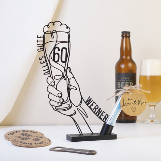 Geldgeschenk Bier, personalisiertes Bierglas mit Name und Alter zum Geburtstag für Männer, mit Reagenzglas zum Befüllen mit Geld