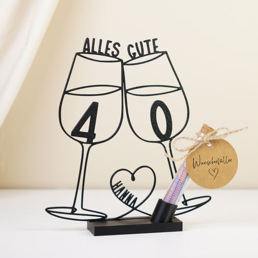 Geldgeschenk zum Geburtstag, zwei Weingläser "Alles Gute"