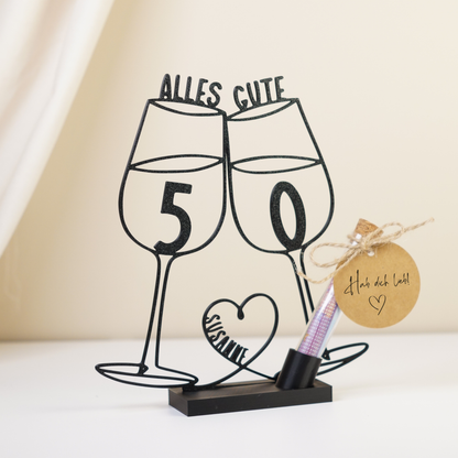 Geldgeschenk zum Geburtstag, zwei Weingläser "Alles Gute"
