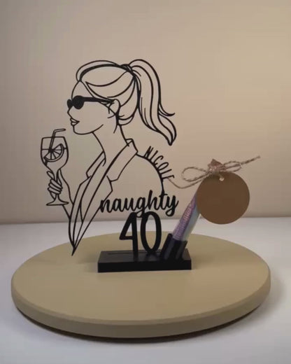 Geldgeschenk zum Geburtstag, Frau mit Weinglas "Naughty 40"